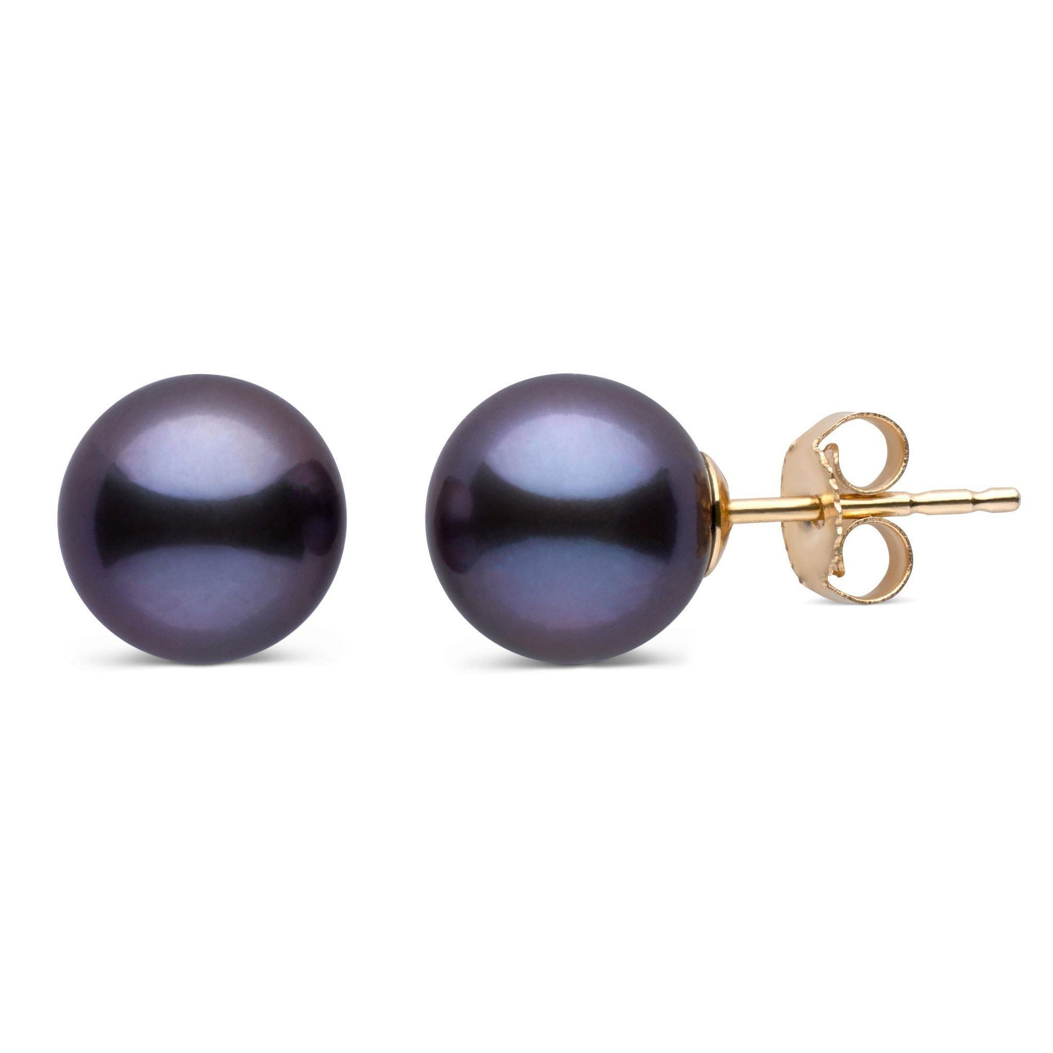 14K Yellow Gold Black Freshwater Pearl Earrings | 6mm
