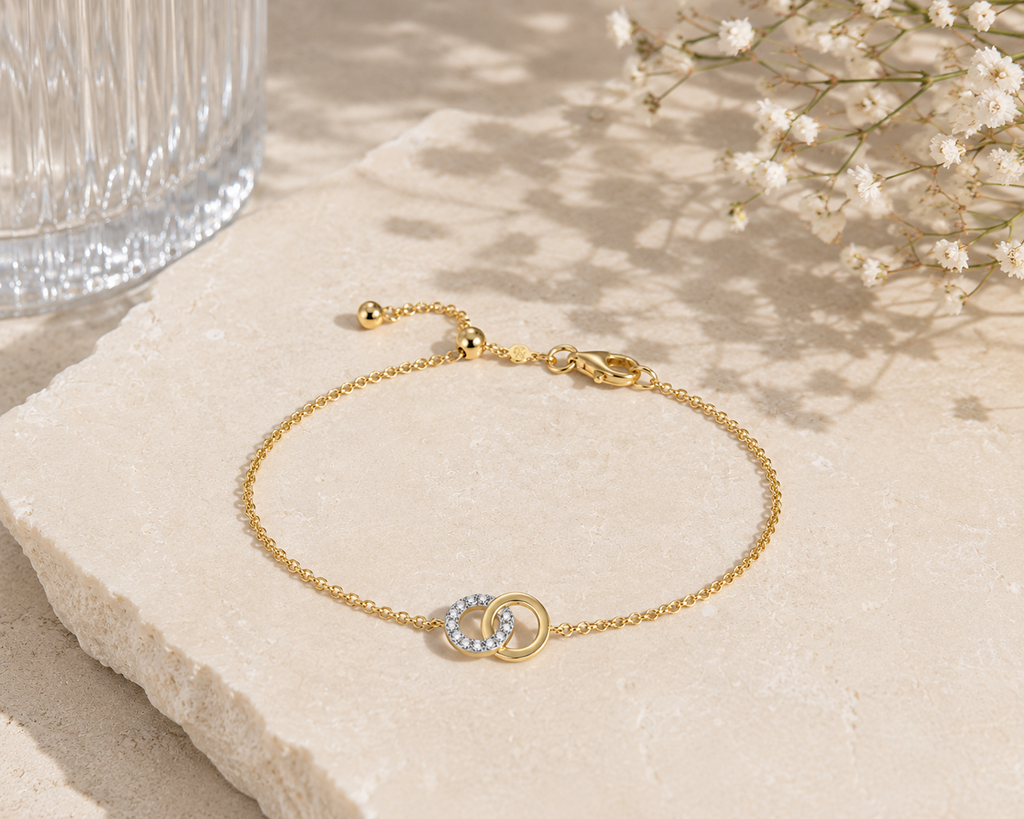 Gold Plated Lab Diamond Interlocking Circle Bracelet by Monte Luna