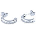 Sterling Silver Semi Hoop Earrings with Channel Set Cubic Zirconia