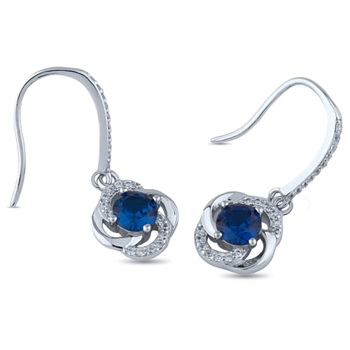 Sterling Silver Blue Sapphire and Cubic Zirconia Drop Earrings