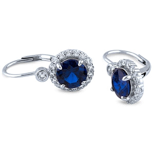 Sterling Silver Lever Back Earrings with Blue and White Cubic Zirconia