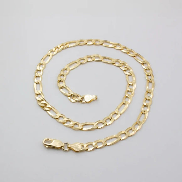 Sterling Silver Gold Plated Flat Figaro Bracelet | 9