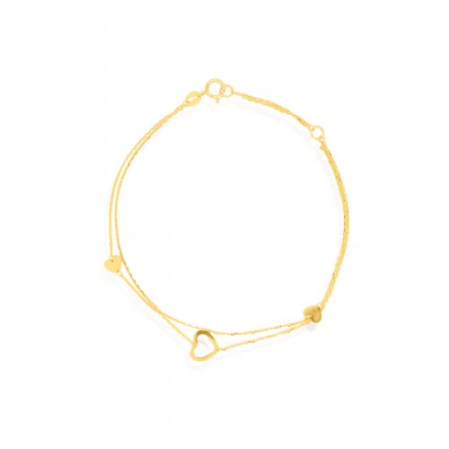 10K Yellow Gold Double Strand Hearts Bracelet