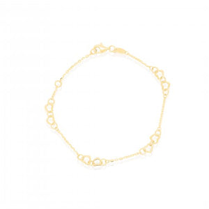 10K Yellow Gold Linked Hearts Bracelet