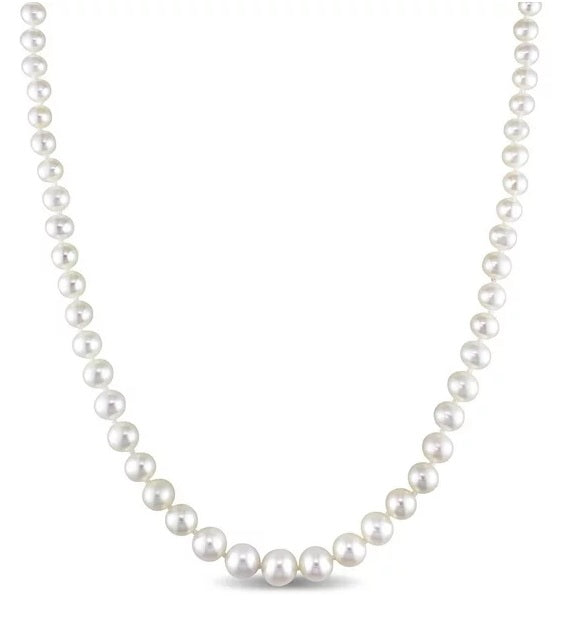 14K White Gold Graduated Cultured Pearl Strand Necklace