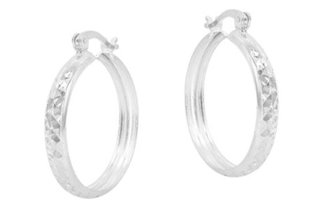 Sterling Silver Diamond Cut Hoops
