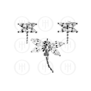 Sterling Silver Dragon Fly Earrings and Necklace Set