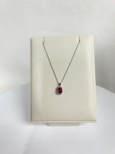 14K White Gold Ruby Necklace w/ Diamonds