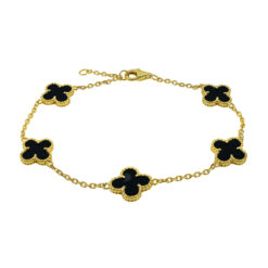 Gold Plated Sterling Silver Black Clover Bracelet