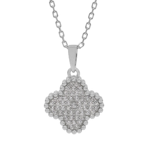 Sterling Silver Clover Cubic Zirconia Necklace