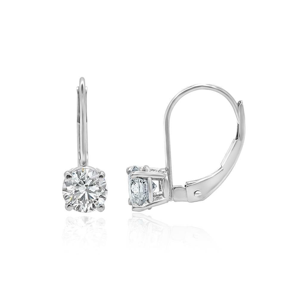 Sterling Silver Cubic Zirconia Leverback Earrings | 4mm
