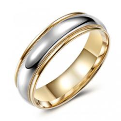 10K Two Tone Wedding Band with Milgrain Edging