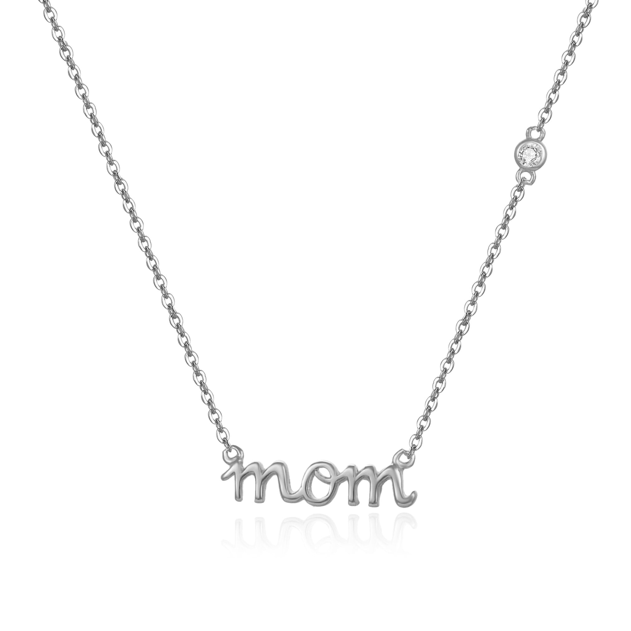 Sterling Silver "Mom" Cubic Zirconia Accent Necklace