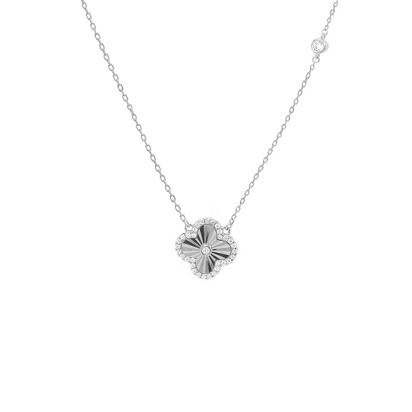 Sterling Silver Clover Necklace with Floating Cubic Zirconia