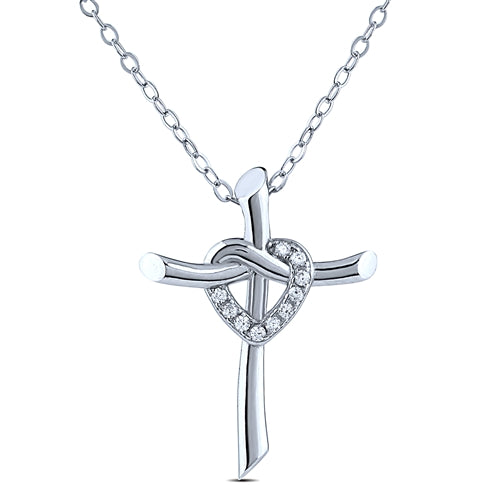 Sterling Silver Cross with CZ Heart Pendant