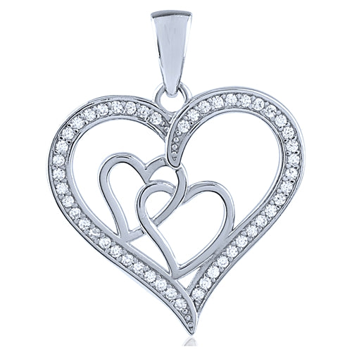 Sterling Silver Heart Pendant with Cubic Zirconia