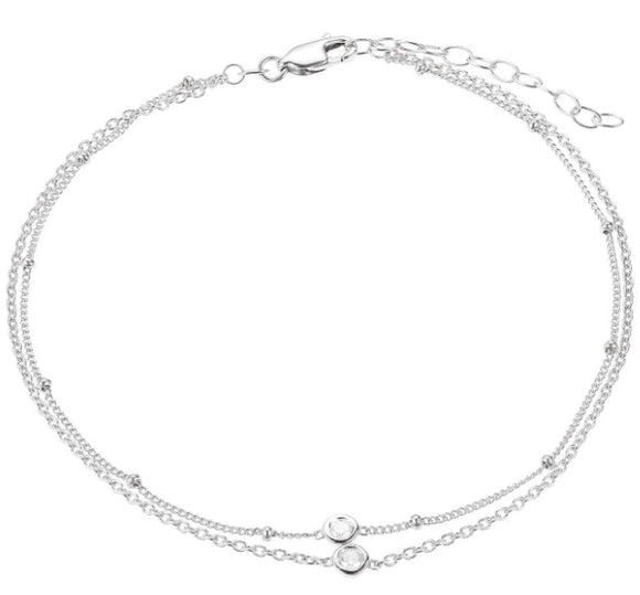 Sterling Silver Double Chain Bezel Anklet by Reign