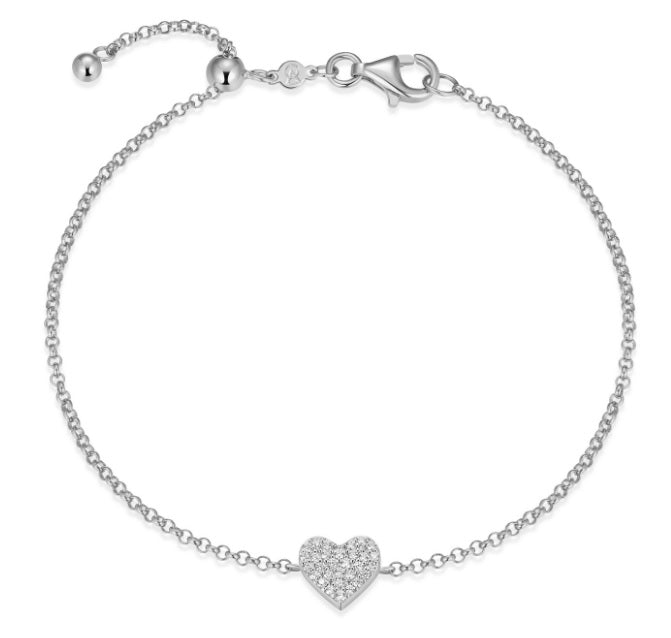 Sterling Silver Pave Heart Lab Diamond Bracelet by Monte Luna