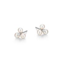 White Pearl Cluster Stud Earrings with Cubic Zirconia Accent by Reign