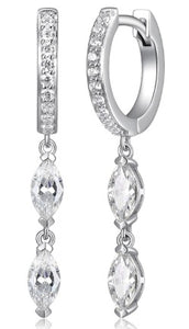 Sterling Silver Cubic Zirconia Marquise Huggie Drop Earrings by Reign