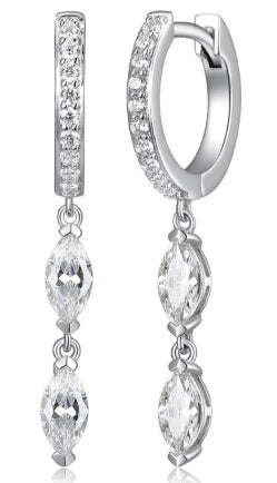 Sterling Silver Cubic Zirconia Marquise Huggie Drop Earrings by Reign