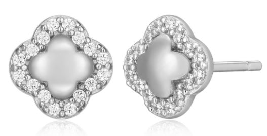 Sterling Silver Clover Lab Diamond Studs by Monte Luna