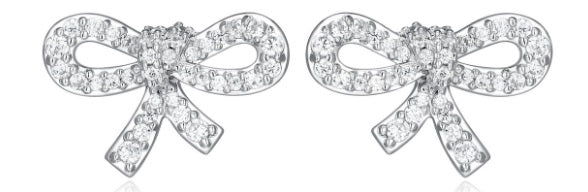 Sterling Silver Cubic Zirconia Bow Stud Earrings by Reign