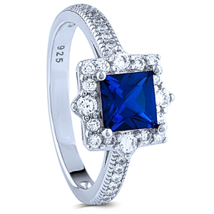 Sterling Silver Blue Cubic Zirconia Ring