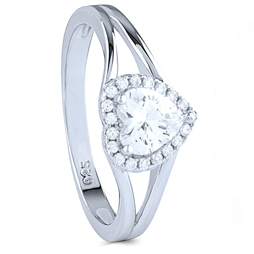 Sterling Silver Ring with Heart Shaped Cubic Zirconia