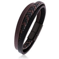 Black Stainless Bracelet  with Black-Brown  Braided Leather