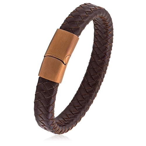 Genuine Brown Braided Leather Bracelet