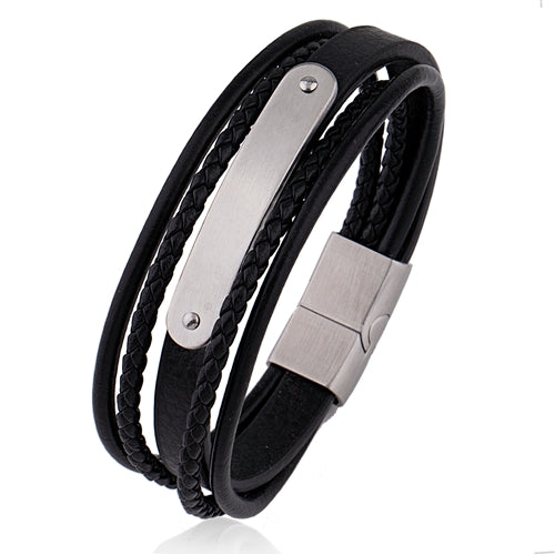 Genuine Black Leather Multi-Cord Bracelet | 8