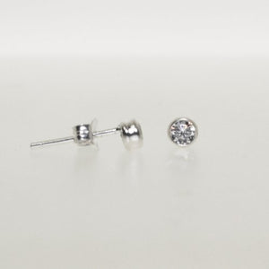 Sterling Silver 4mm Round CZ Bezel Stud Earrings