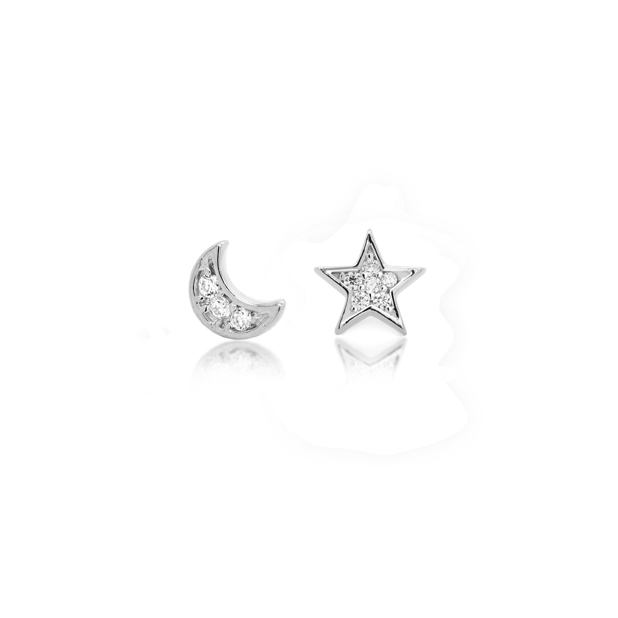 Sterling Silver Mismatched Moon and Star Studs