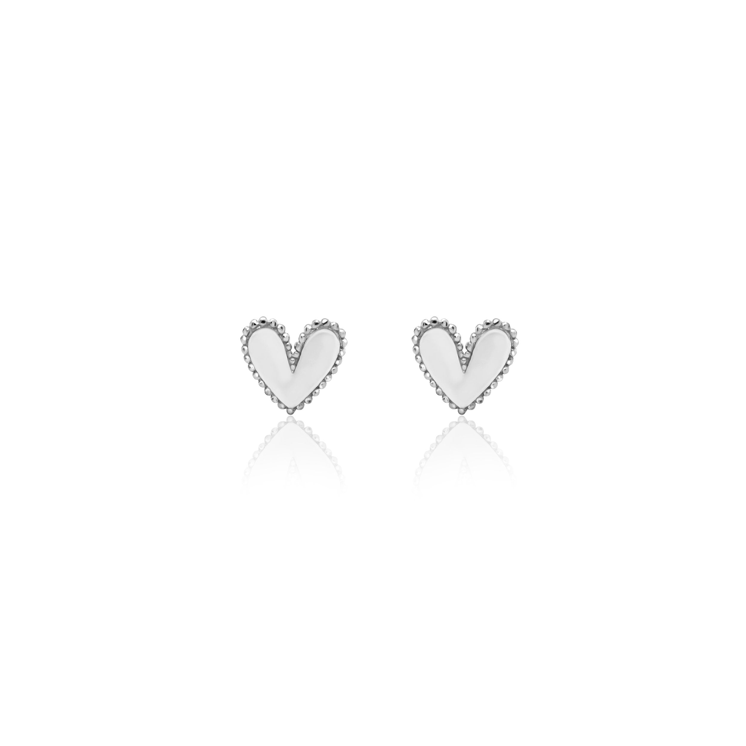 Sterling Silver Beaded Boarder Heart Studs