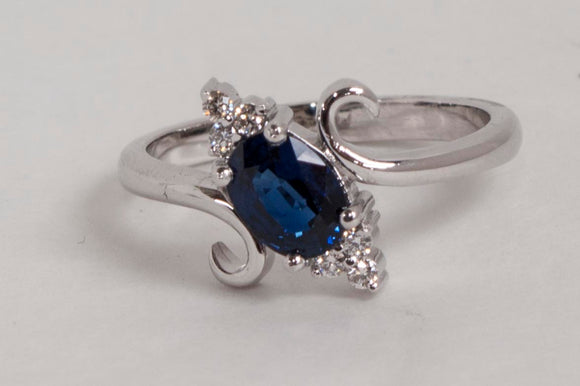 14K Genuine Blue Sapphire and Diamond Ring