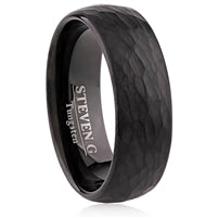 Hammered Tungsten Ring with  IP Black Plating