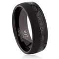 7mm Black Matte Tungsten Ring with Man-Made Meteorite Inlay