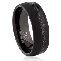 7mm Black Matte Tungsten Ring with Man-Made Meteorite Inlay