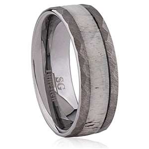 Tungsten Wedding Ring with White Deer Antler Inlay Size 10.5