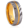 Damacus Steel and Yellow Tungsten Ring