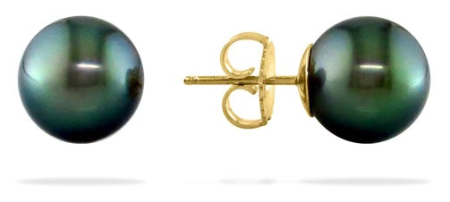 14K Yellow Gold Genuine Tahitian Pearl Stud Earrings