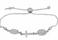 Sterling Silver Adjustable Virgin Mary & Cross Charm Bracelet