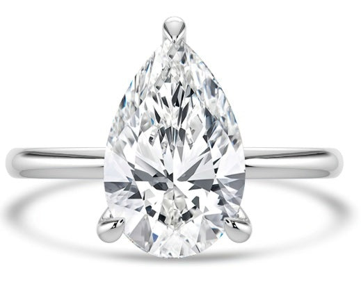 14K White Gold  Lab Diamond Pear Engagement Ring With Hidden Halo | 2.69ctw