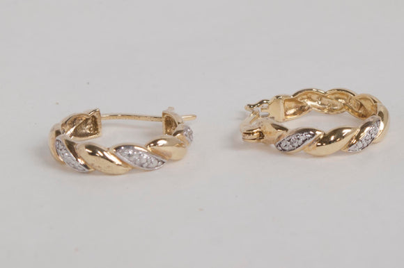 Gold Plated Hoop Earrings with Genuine Diamond