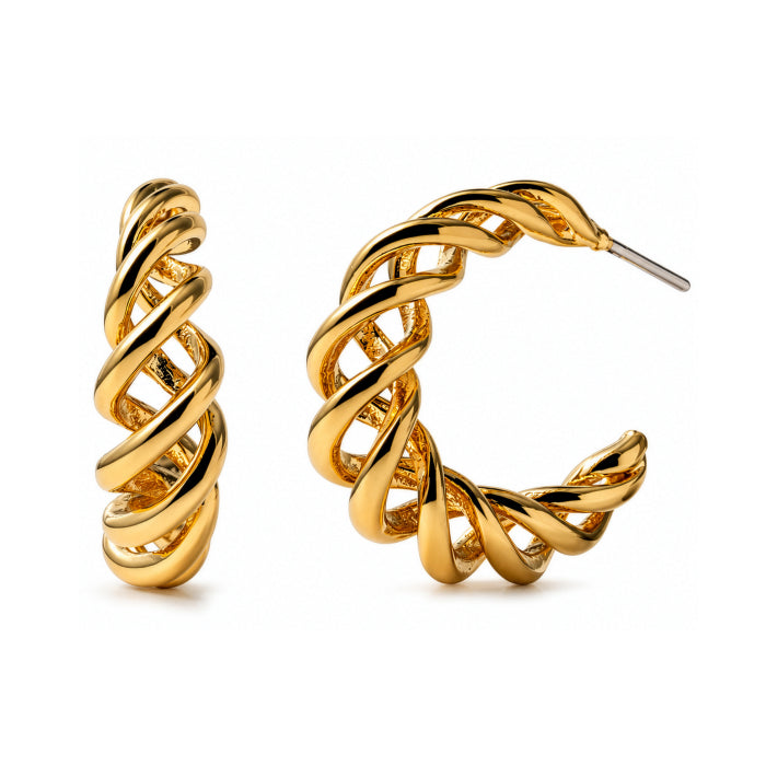 Gold Plated Recycled Brass Chunky Spiral Hoops