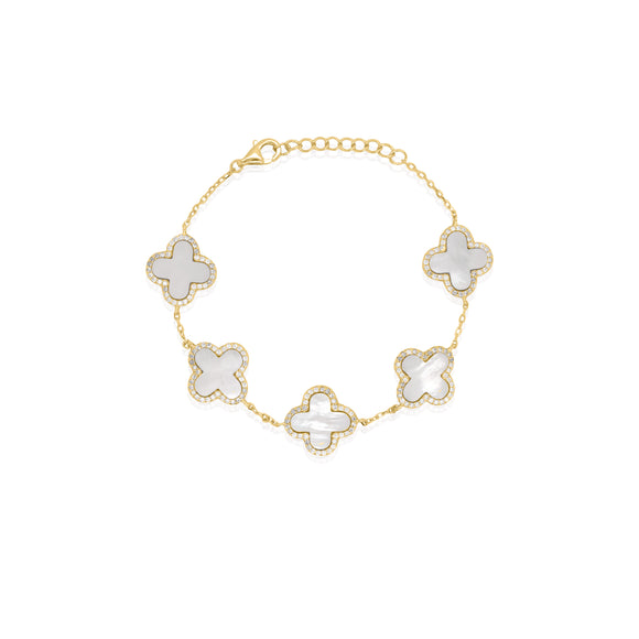 Sterling Silver Gold-Plated 5-Clover Bracelet