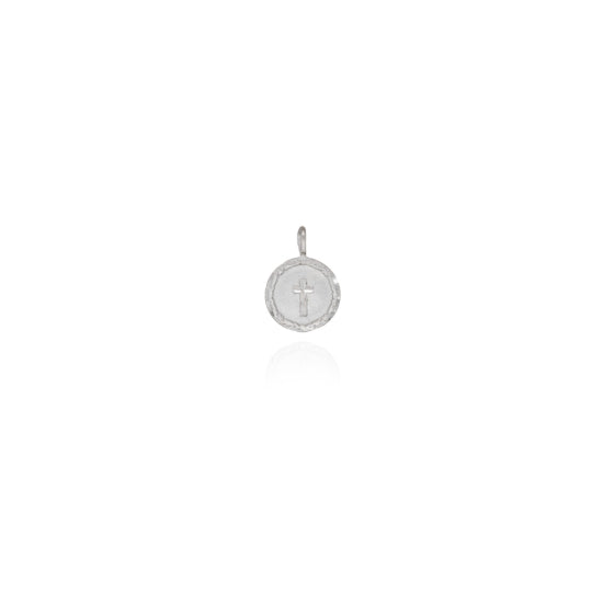 Sterling Silver Diamond Cut Round Cross Pendant