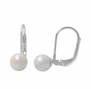 Sterling Silver Pearl Leverback Earrings