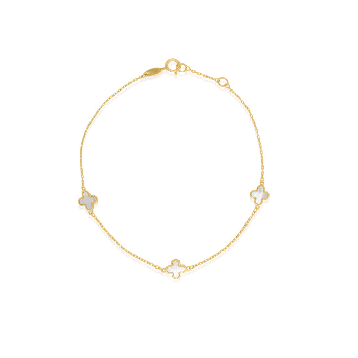 10K Yellow Gold Mother of Pearl Clover Bracelet